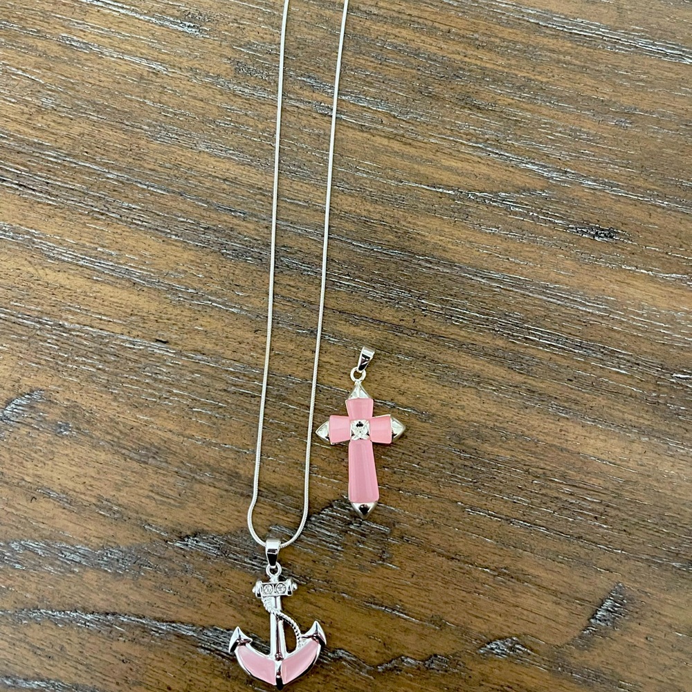 18 inch Silver Necklace  w/ two charms Anchor & cross charm